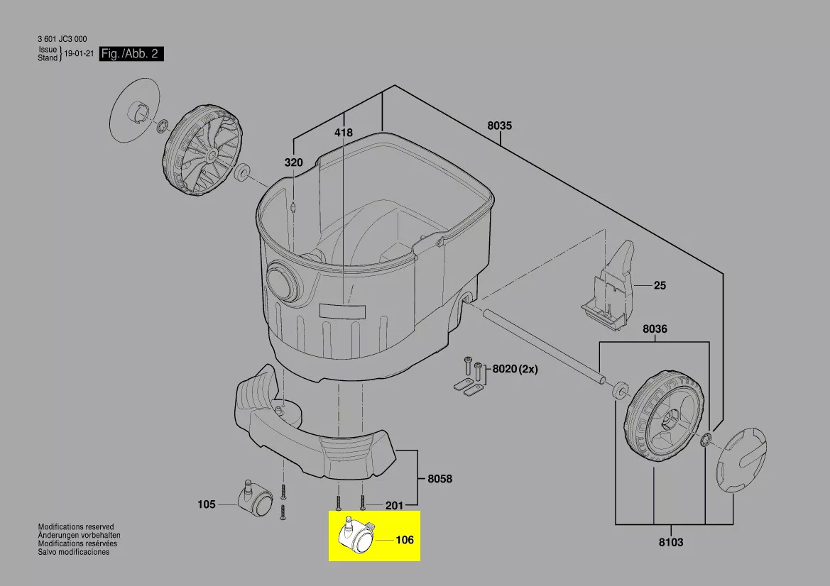 roue avant avec frein pour aspirateur réf. 2 609 200 451 BOSCH